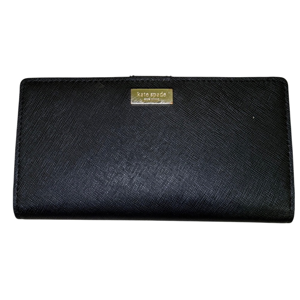 Kate Spade New York Black Saffiano Leather Wallet Snap Closure Gold Hardware Zip